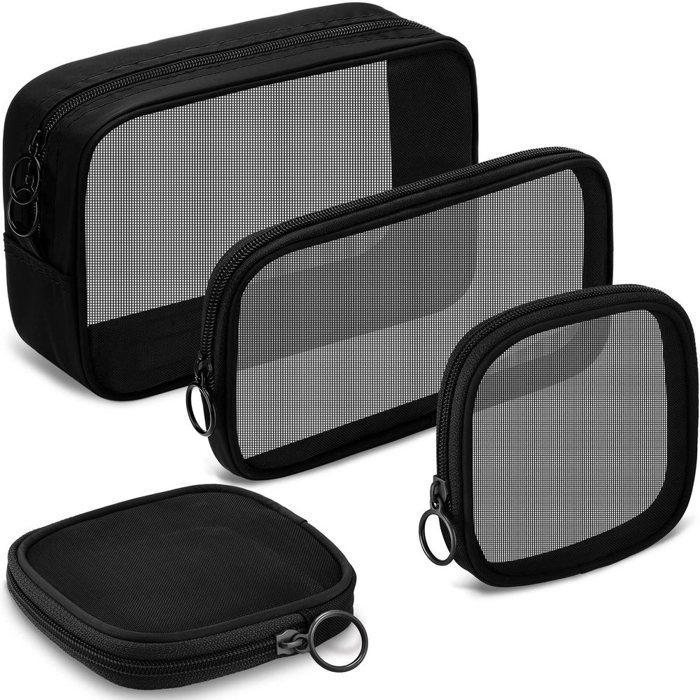 4 Pcs Mesh Makeup Bag Mesh Cosmetic Bag Travel Toiletry Pouch With Zipper Mini🐨